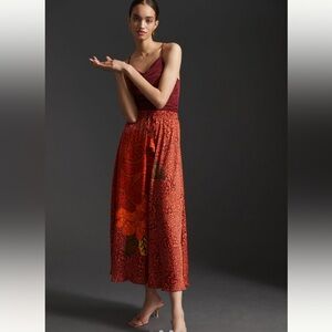 NWT farm rio x Anthropologie printed midi skirt res orange‎ cheetah print XXS